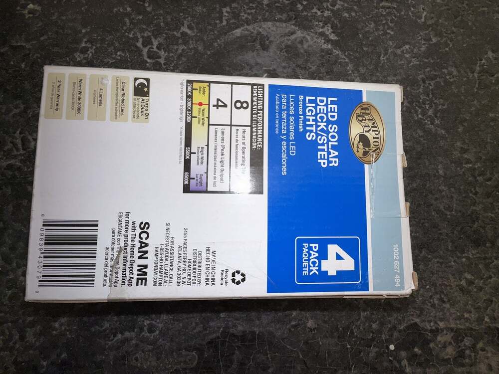 Hampton Bay 4-Pack LED Solar Deck/Step Lights, Bronze Finish - Picture 3 of 4